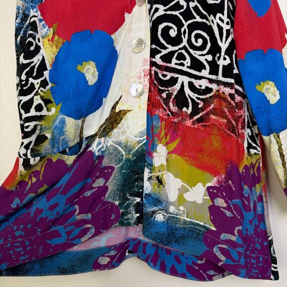 Simply Art Dolcezza Top Womens Medium Button Up Shirt Floral Artsy Boho Shell - Picture 3 of 10